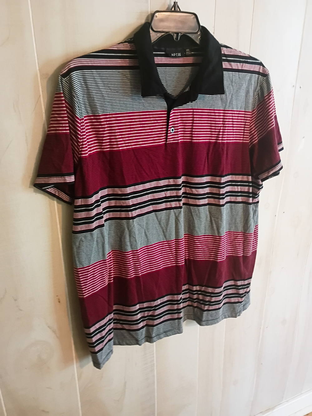 Apt. 9 Men's Burgundy and Black Striped Polo Size XXL